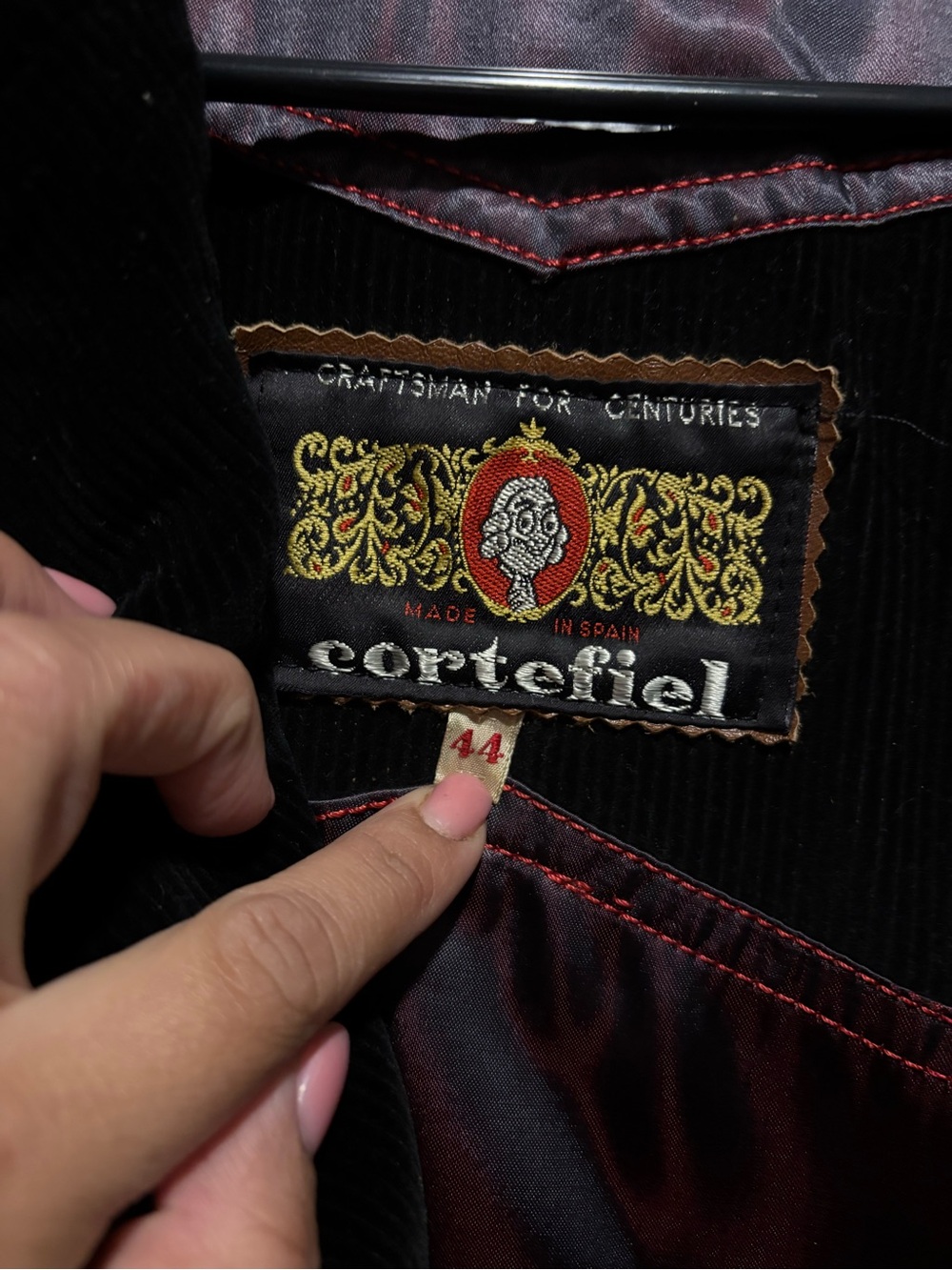 VTG 70s CORTEFIEL Mens 44 Black Corduroy Long Sleeve Coat Jacket - Picture 4 of 10